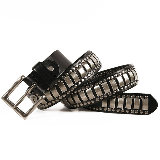 Cinturón de Cuero Genuino para Hombre con Remaches de Estilo Industrial - Image 5