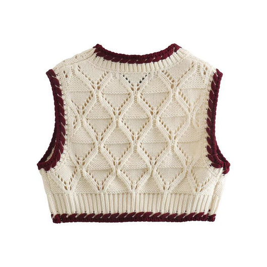 Chaleco Retro Cuello Redondo con Estampado de Rombos para Mujer - Image 10