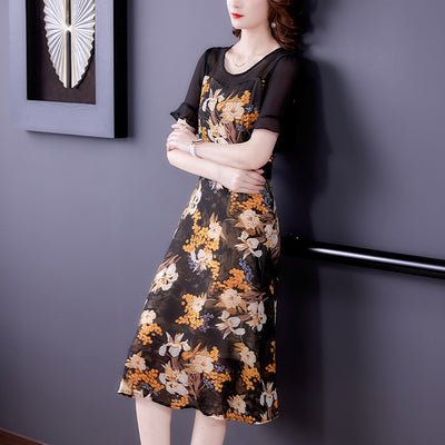 Vestido Estampado Floral Coreano para Mujer - Corte Slim Cintura Ajustada Largo Midi - Image 13