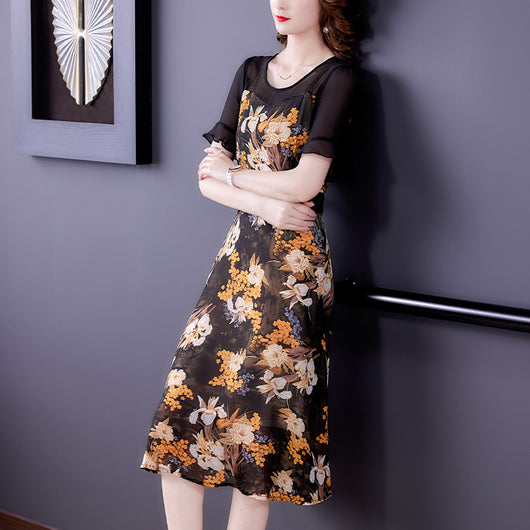 Vestido Estampado Floral Coreano para Mujer - Corte Slim Cintura Ajustada Largo Midi - Image 13