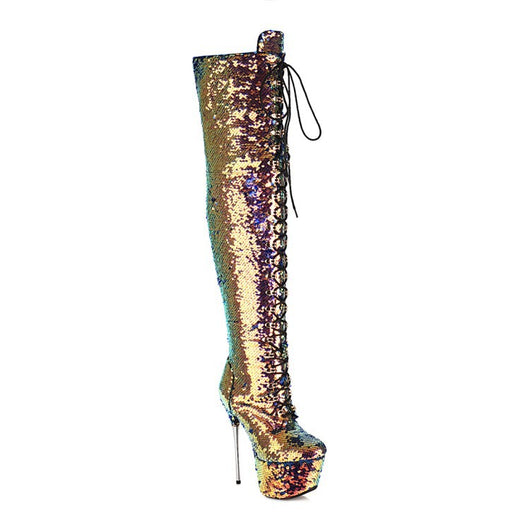Botas Stiletto Brillantes Hasta la Rodilla con Lentejuelas - Image 6