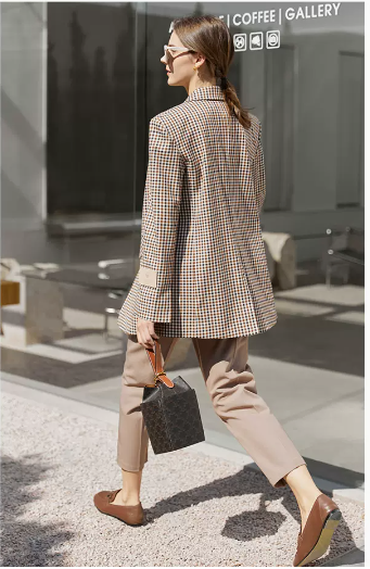 Blazer Vintage Cuadrillé para Mujer con Hombros Anchos - Image 10
