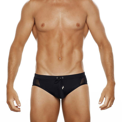 Short de Playa Bikini Negro con Detalles de Malla Triangular - Image 2