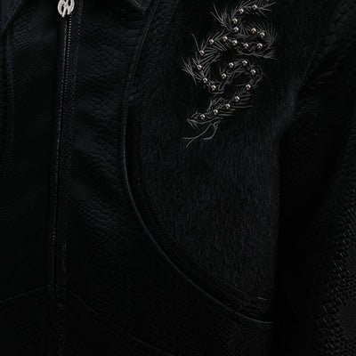 Chaqueta de Cuero PU con Patrón Serpiente, Costuras Remachadas y Bordado - Image 3
