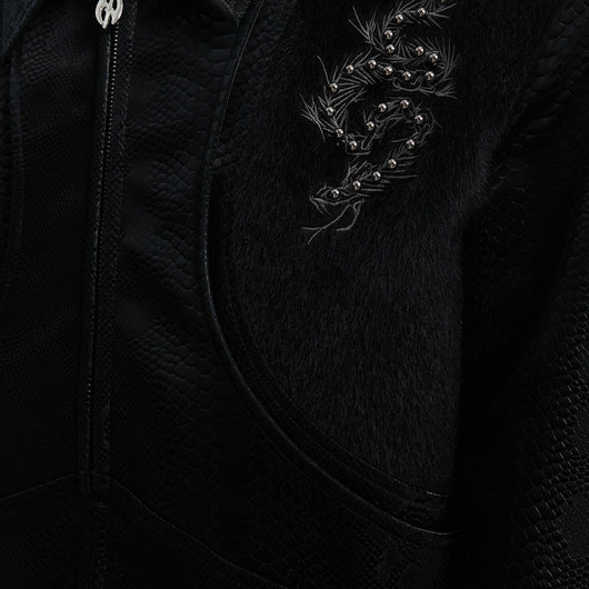 Chaqueta de Cuero PU con Patrón Serpiente, Costuras Remachadas y Bordado - Image 3