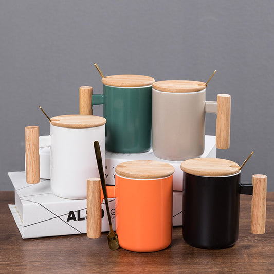 Taza de Cerámica Recta con Asa de Madera