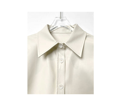 Blusa Retro de Cuero PU con Cuello Puntiagudo para Mujer - Image 9