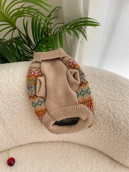 Suéter Retro a Rayas Beige - Colección Otoño Invierno con Estampado Gatito y Perrito - Image 15