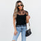 Blusa de Encaje Liso Manga Corta para Mujer