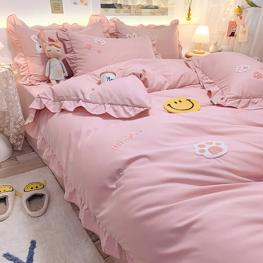 Juego de Cama Infantil 4 Piezas Estilo Princesa con Corazones - Image 4