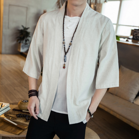 Camisa Cardigan Hanfu de Algodón y Lino - Estilo Asiático Manga 3/4 Hombre - Image 13