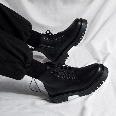 Botas Negras de Cuero para Hombre con Cierre Lateral y Plataforma Elevada - Image 8