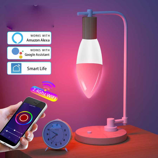 Bombilla LED RGB Inteligente E14 WiFi con Control por Voz para Alexa y Google Home
