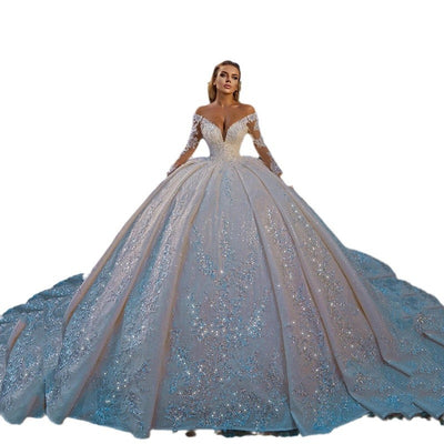 Vestido de Novia Largo Brillante con Lentejuelas, Cintura Ajustada y Espalda Descubierta - Image 5