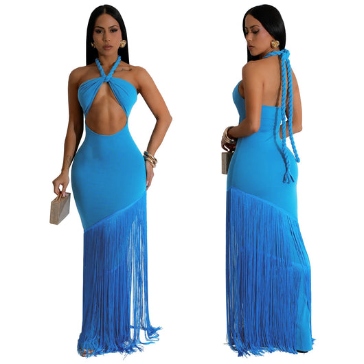 Vestido Tubo Escotado con Detalles de Borlas - Image 38