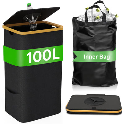 Cesta Organizadora de Bambú con Tapa Extraíble para Reciclaje - Image 11