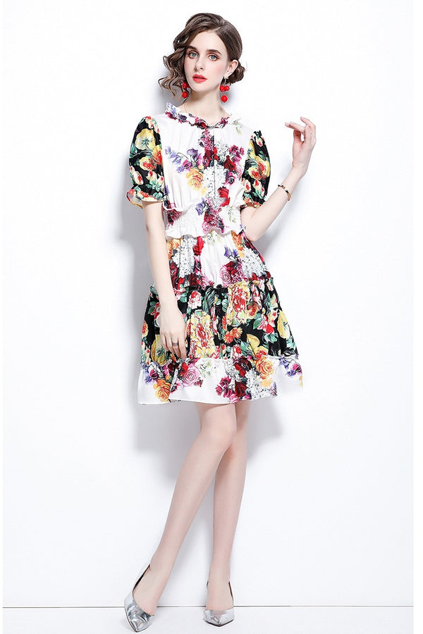 Vestido Estampado de Rosas con Mangas Linterna - Image 3