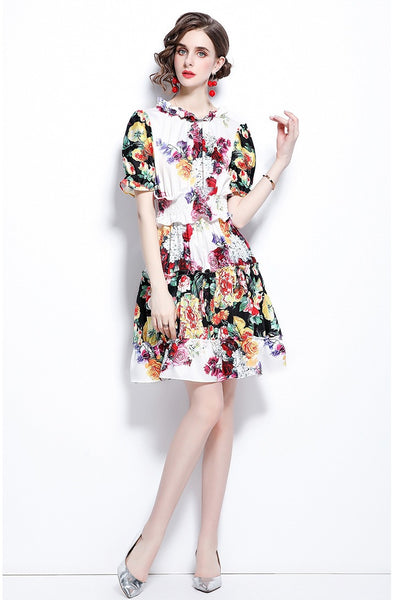 Vestido Estampado de Rosas con Mangas Linterna - Image 3