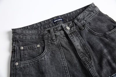 Shorts Camisa de Negocios Patchwork Denim Retro para Hombre - Image 19