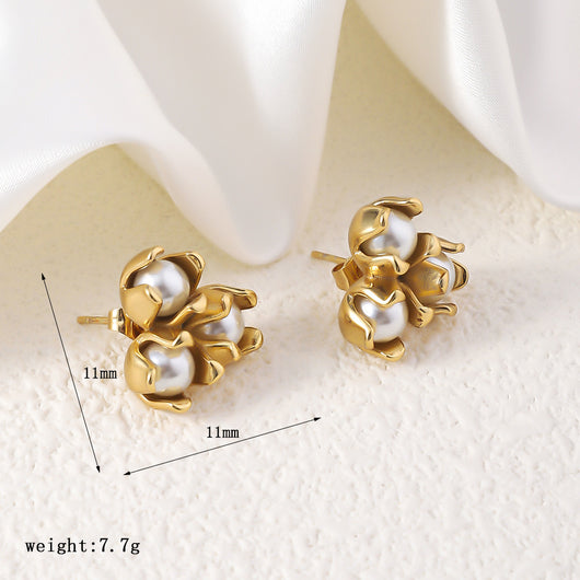 Aretes de Acero Inoxidable con Perla 18K Chapado en Oro - Image 2