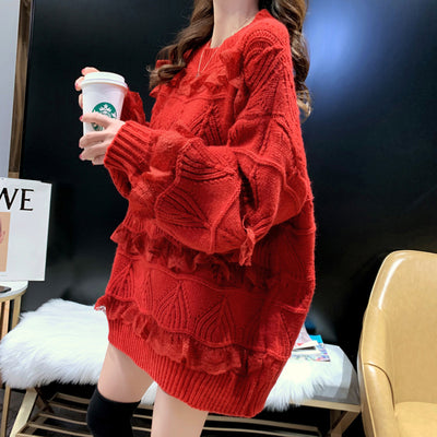 Suéter de Encaje Liso Oversized para Mujer - Image 8