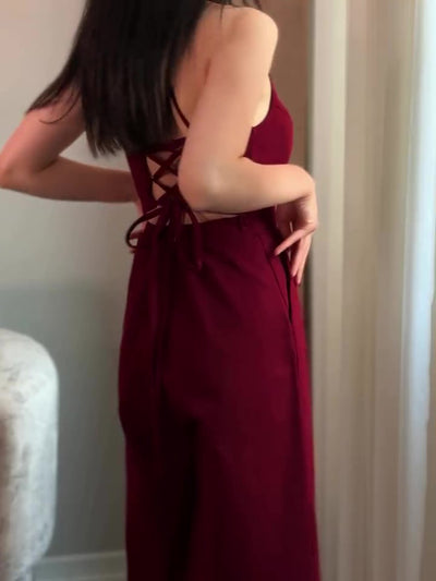 Jumpsuit Burgundy Elegante sin Espalda con Cordones - Image 3
