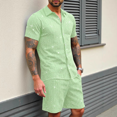 Conjunto de Camisa Brillante y Pantalón Corto para Hombre - Image 4