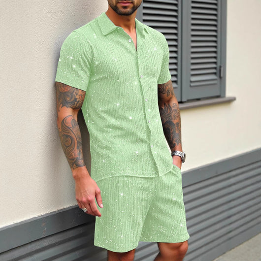 Conjunto de Camisa Brillante y Pantalón Corto para Hombre - Image 4