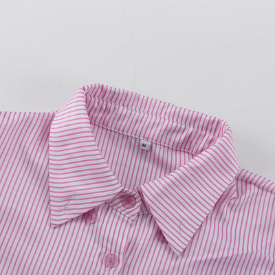 Traje Ejecutivo Mujer: Blusa Rayada con Cuello Solapa y Falda Entallada - Image 27