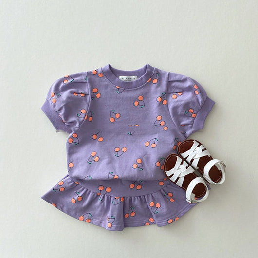 Conjunto Infantil Estilo Occidental: Blusa Manga Corta y Falda Cereza - Image 5