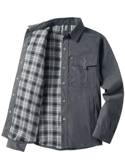 Chaqueta Flanela a Cuadros Tipo Lapela para Hombre Talla Grande - Image 5