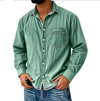 Camisa Vaquera Manga Larga Lavada para Hombre - Image 7