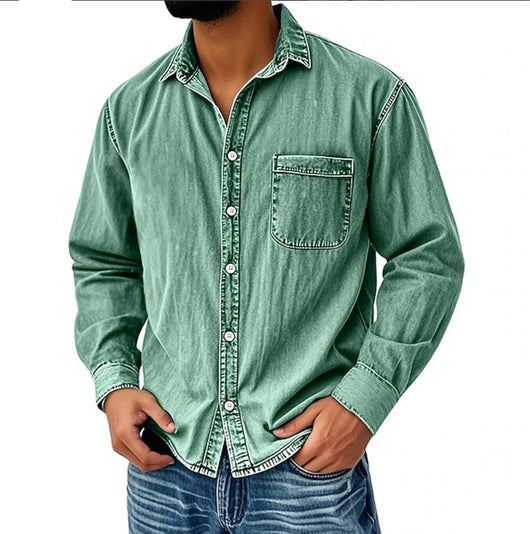 Camisa Vaquera Manga Larga Lavada para Hombre - Image 7