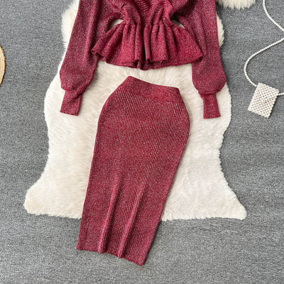 Conjunto Falda Suéter Escotado con Volantes - Image 20
