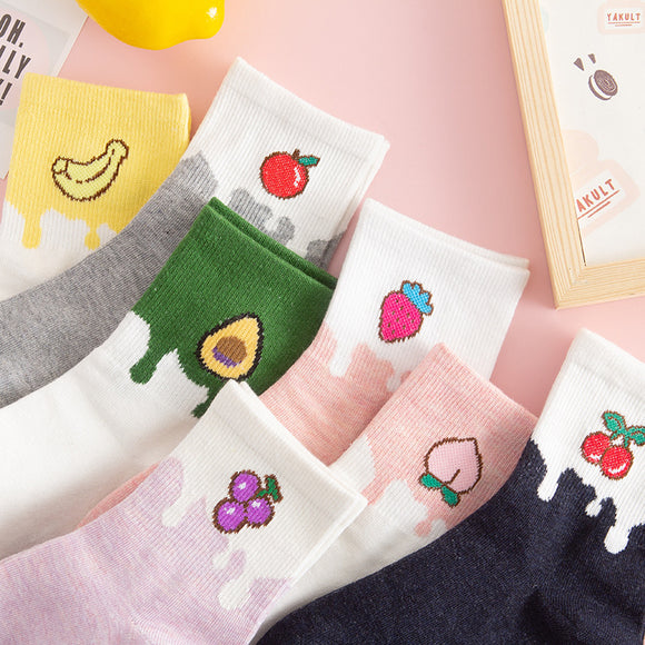 Calcetines de Algodón Estampados con Frutas y Personajes Anime