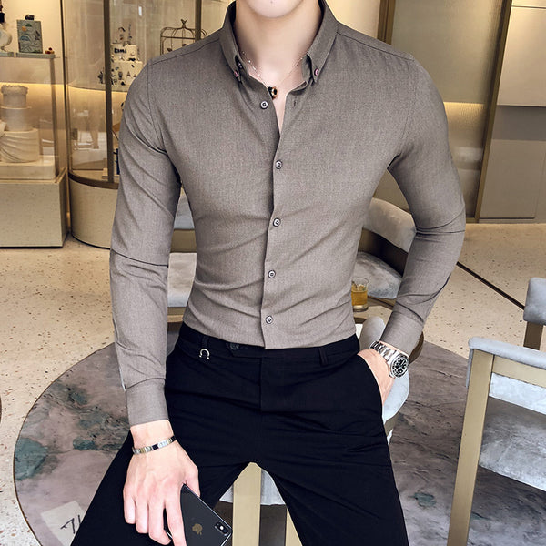 Camisa Manga Larga Estilo Gentleman Británico de Color Sólido