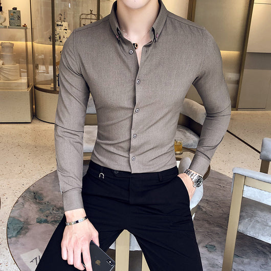 Camisa Manga Larga Estilo Gentleman Británico de Color Sólido