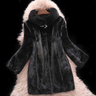 Abrigo de Visón para Mujer Cuello Solapa Largo Casual Ajustado - Image 4
