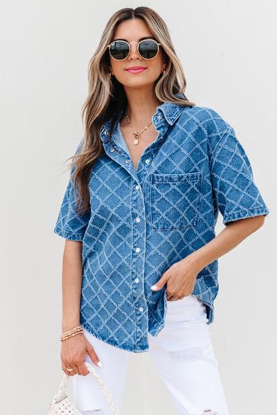 Camisa de Mezclilla con Estampado Cuadros para Mujer - Image 12