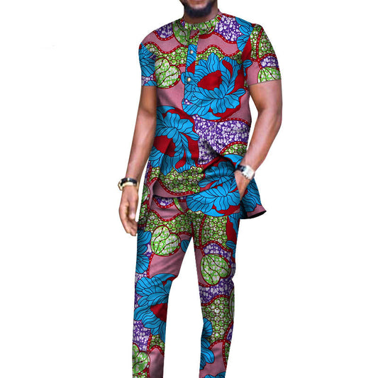Conjunto Africano de Algodón para Hombre: Camisa Manga Larga y Pantalón