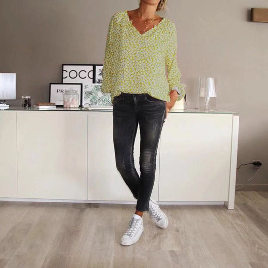 Blusa Suelta Estampada de Manga Larga en Gasa - Image 18