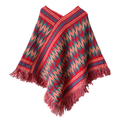 Poncho Navideño Étnico Rojo para Mujer - Image 14
