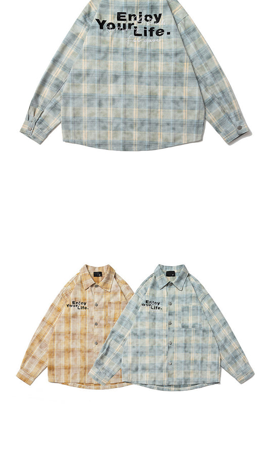 Camisa Cuadriculada Retro Americana con Bordado de Alfabeto - Image 13