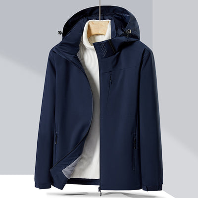 Lavender windproof sports jacket with a hood, full zipper, and fleece lining, shown on a hanger. - Image 14