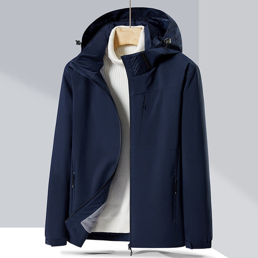Lavender windproof sports jacket with a hood, full zipper, and fleece lining, shown on a hanger. - Image 14