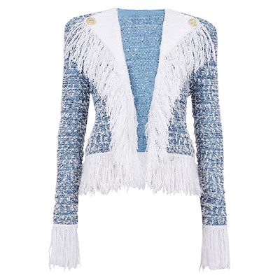 Abrigo Tweed Elegante con Cuello Vuelto y Detalle de Borla - Image 20