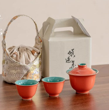 Juego de Té Cerámica Anticalor con Taza Portátil - Set Kung Fu