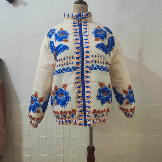Chaqueta Acolchada de Algodón con Estampado Geométrico para Mujer - Image 3