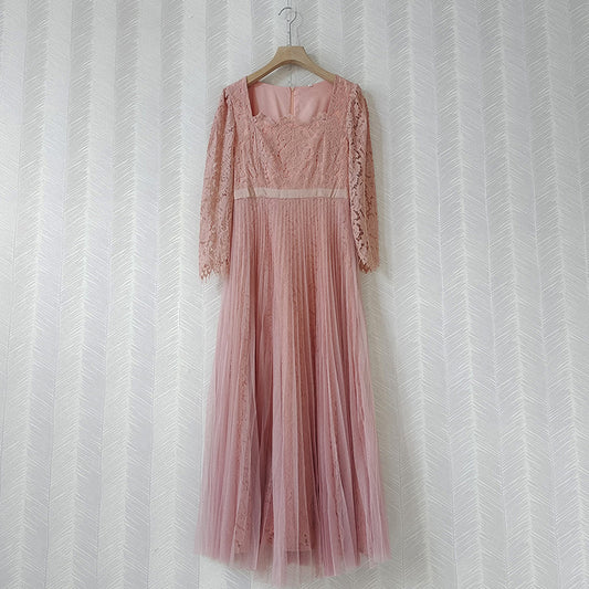 Vestido Retro Elegante con Encaje y Cuello Cuadrado para Fiestas