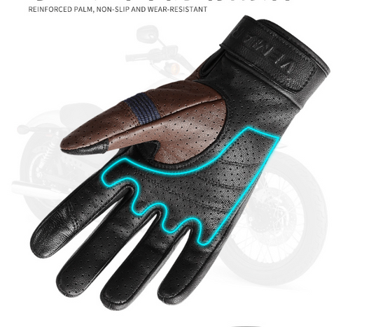 Guantes de Motocicleta Vintage en Cuero Genuino de Oveja con Perforaciones - Image 8